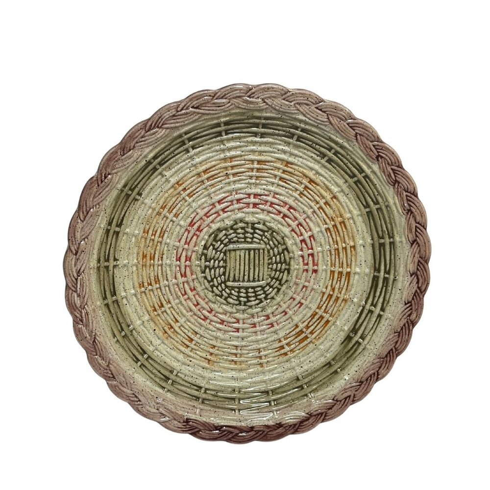 Vintage Italian Majolica Woven Ceramic Tray | Hand-Painted Basketweave Design Se